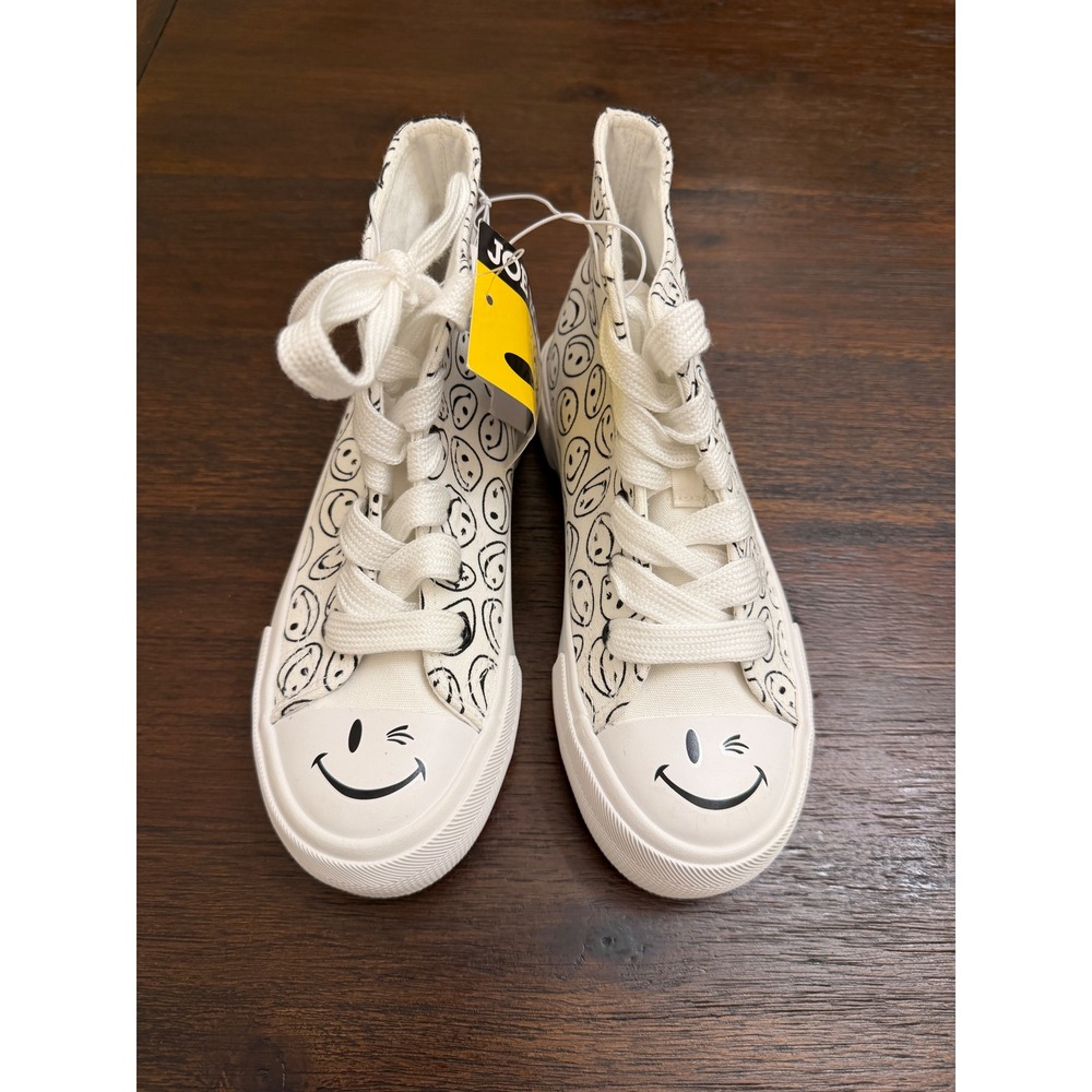 Joe Boxer Kids Smiley Face High Top Canvas Sneakers White Black Size 1 NEW